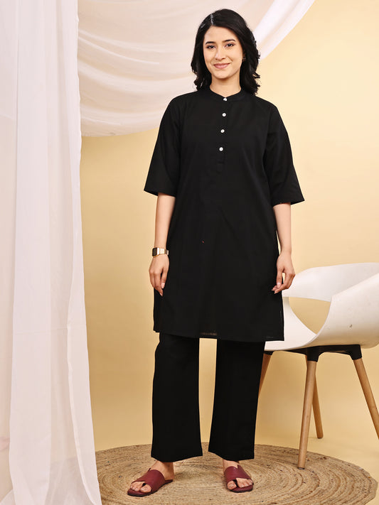 Black Cotton Kurta Set