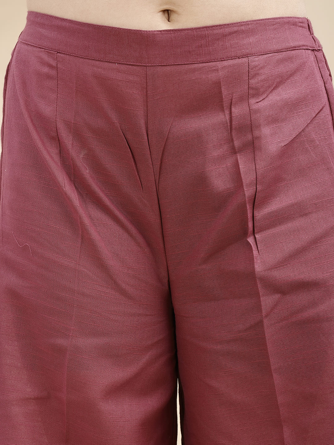 Mauve V Neck Linen Kurta with Palazzo