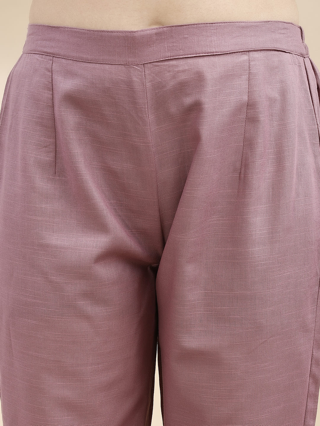 Lilac Collared A line Linen Kurta Set