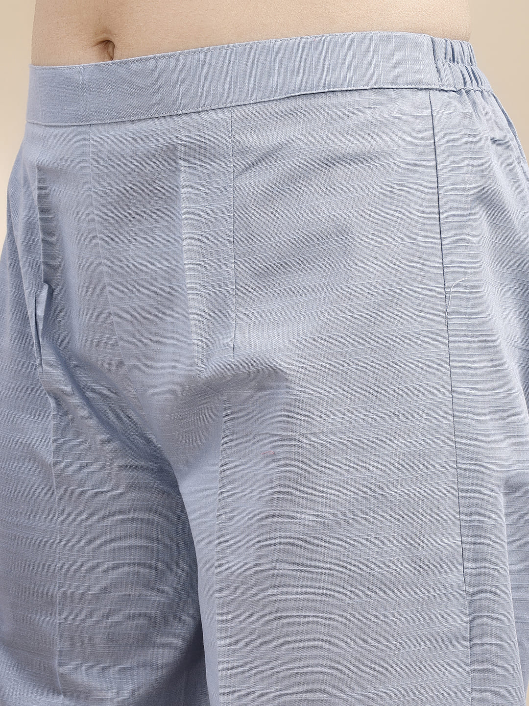 Sea Blue V Neck Linen Kurta with Palazzo