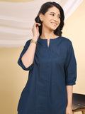 Teal V-Neck Cotton Short Kurti