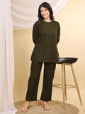 Olive V-Neck Cotton Short Kurti