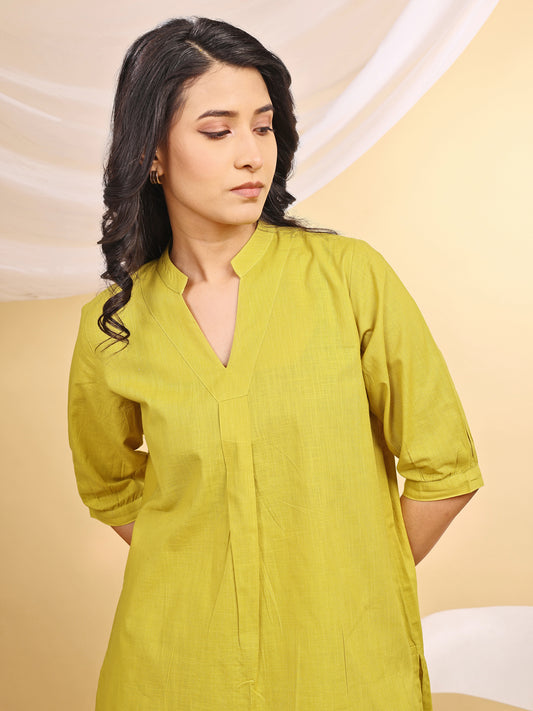 Yellow Straight Fit Cotton Kurta