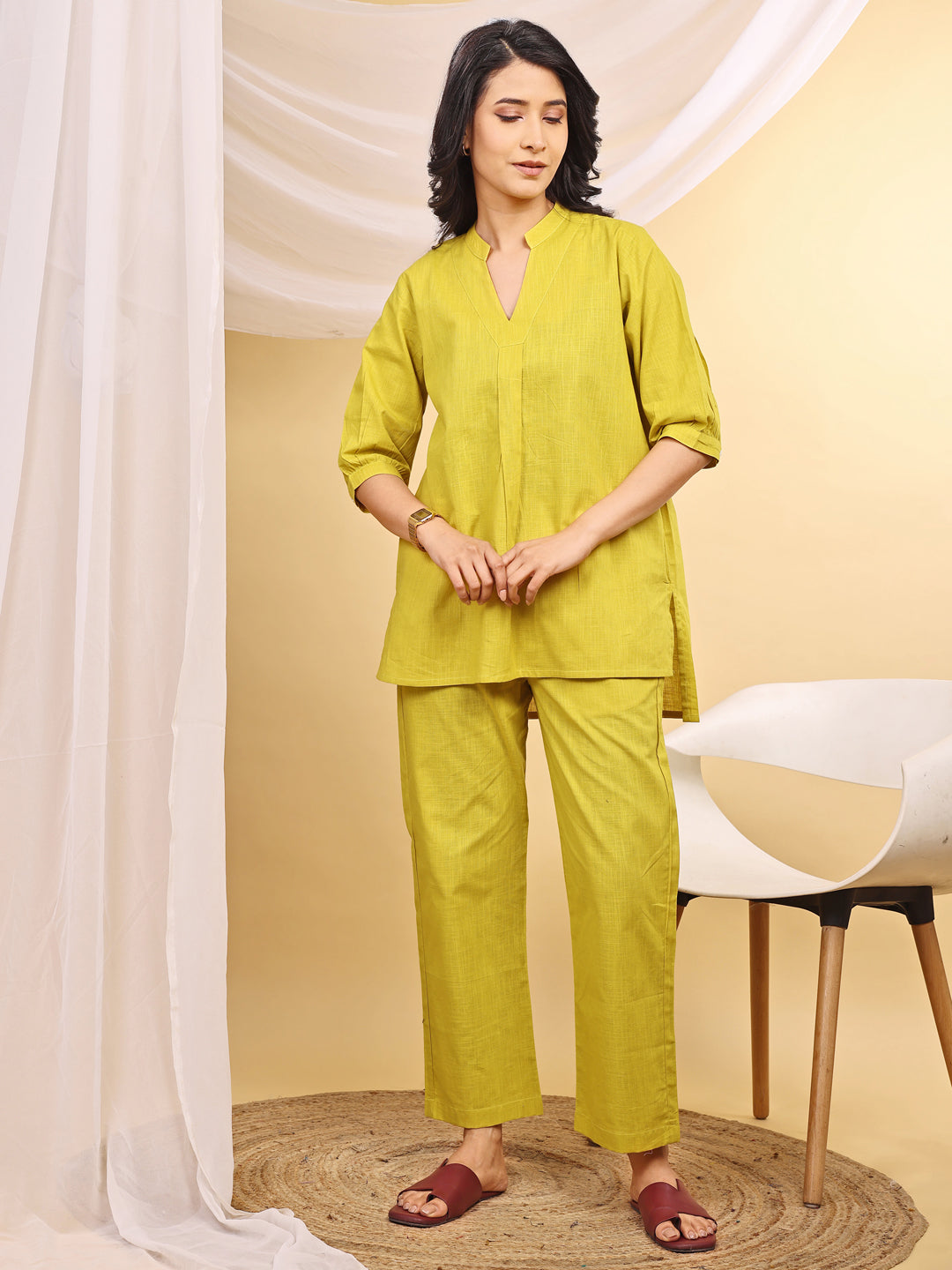 Yellow Straight Fit Cotton Kurta