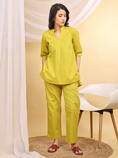 Yellow Straight Fit Cotton Kurta Set
