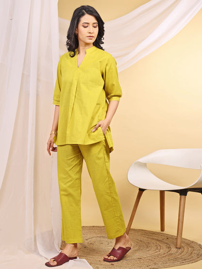 Yellow Straight Fit Cotton Kurta Set