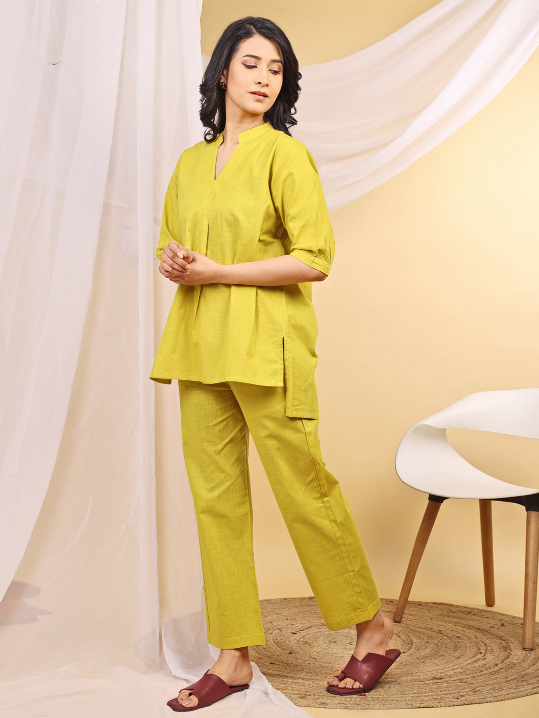 Yellow Straight Fit Cotton Kurta