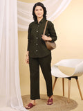 Olive Formal Collared Cotton Co-Ord Set
