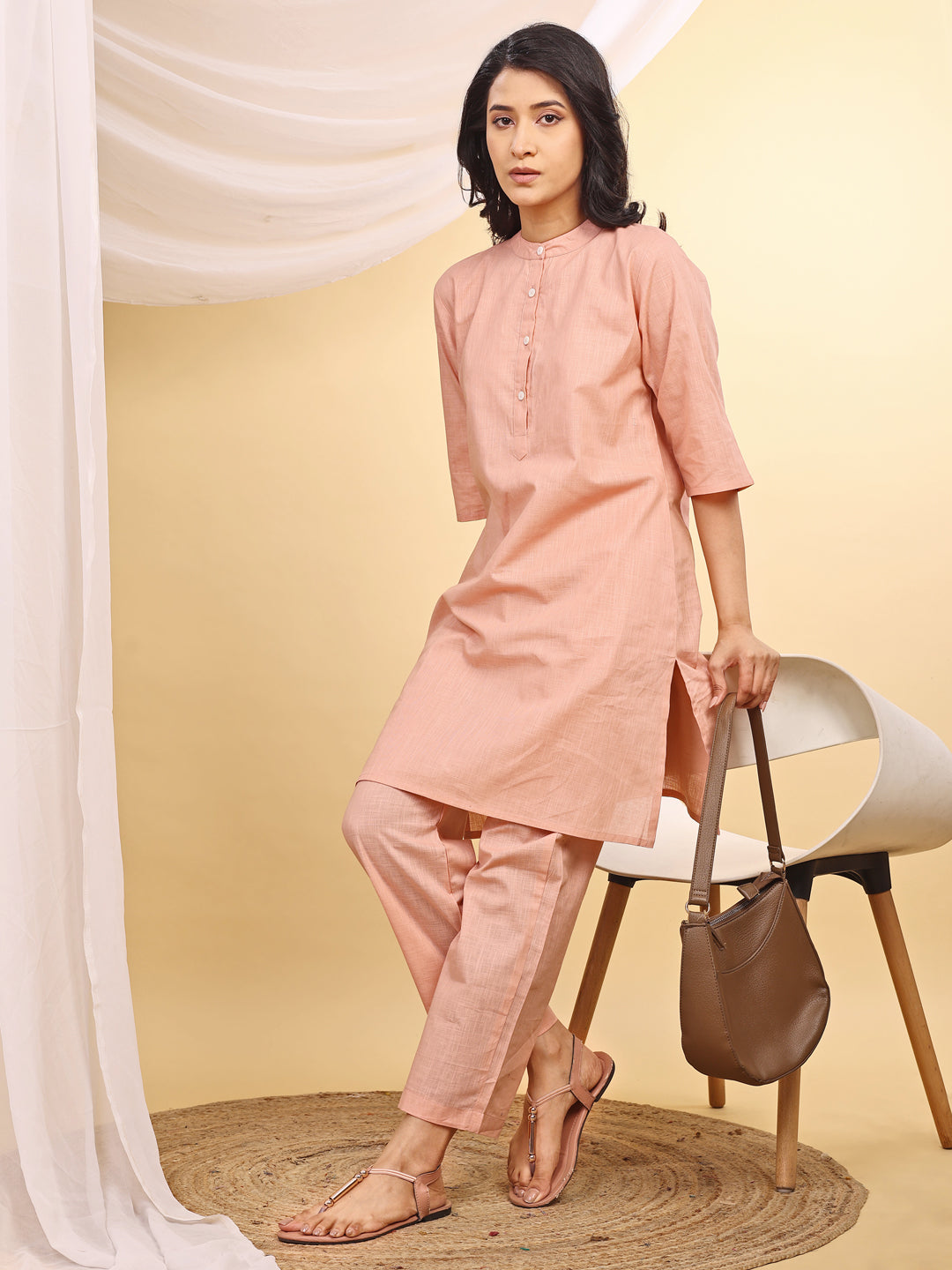Baby Pink Cotton Kurta Set