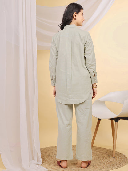 Sage Green Collared Cotton Formal Co-Ord Set