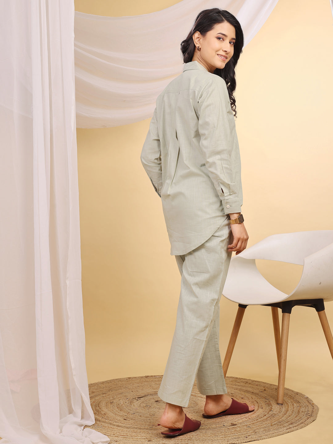 Sage Green Collared Cotton Formal Co-Ord Set