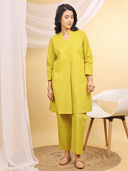 Yellow Cotton Mandarin Collar Airy Kurta