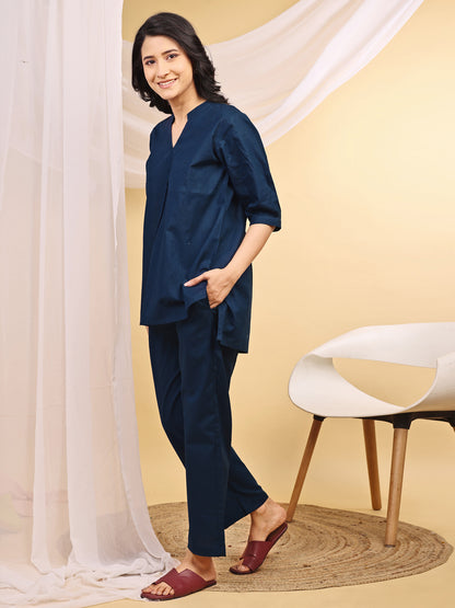 Teal Straight Fit Cotton Kurta