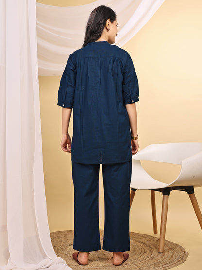 Teal Straight Fit Cotton Kurta Set