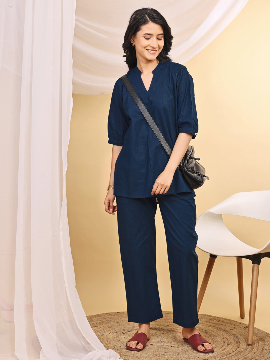 Teal Straight Fit Cotton Kurta