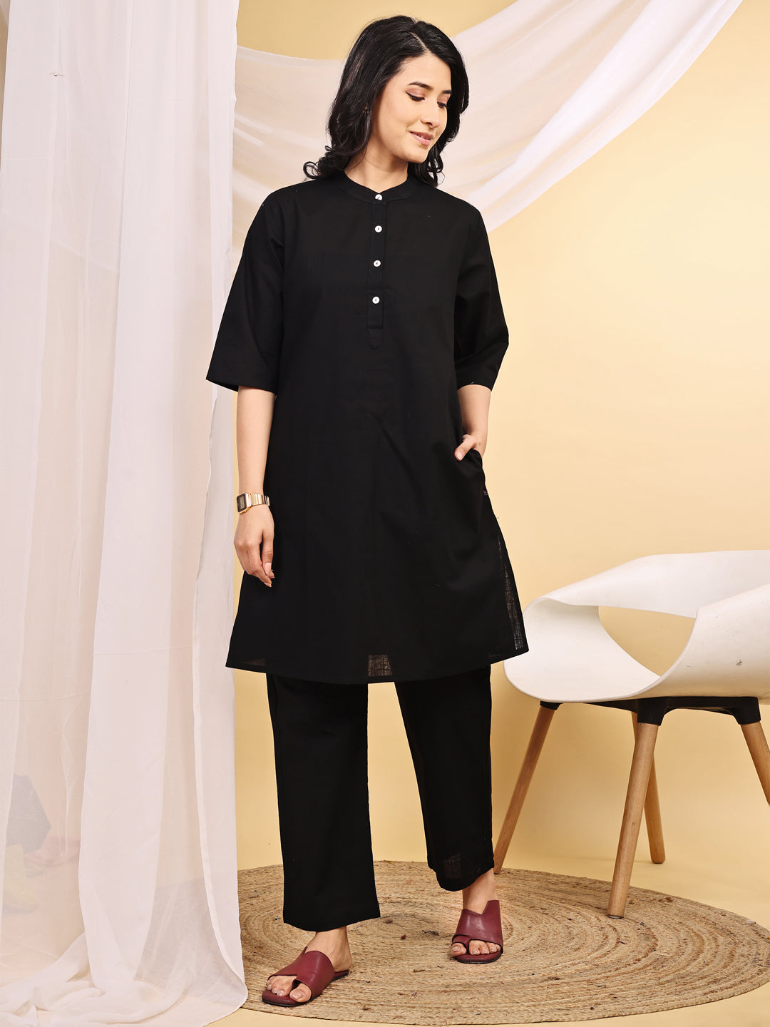 Black Cotton Kurta Set