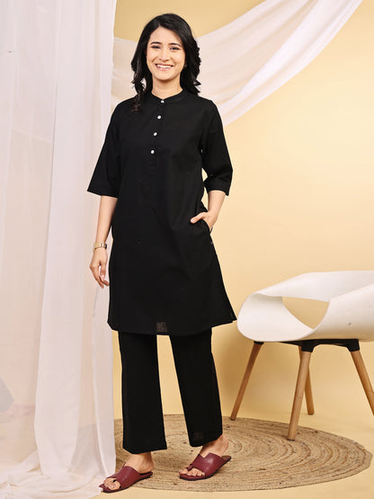 Black Cotton Kurta Set