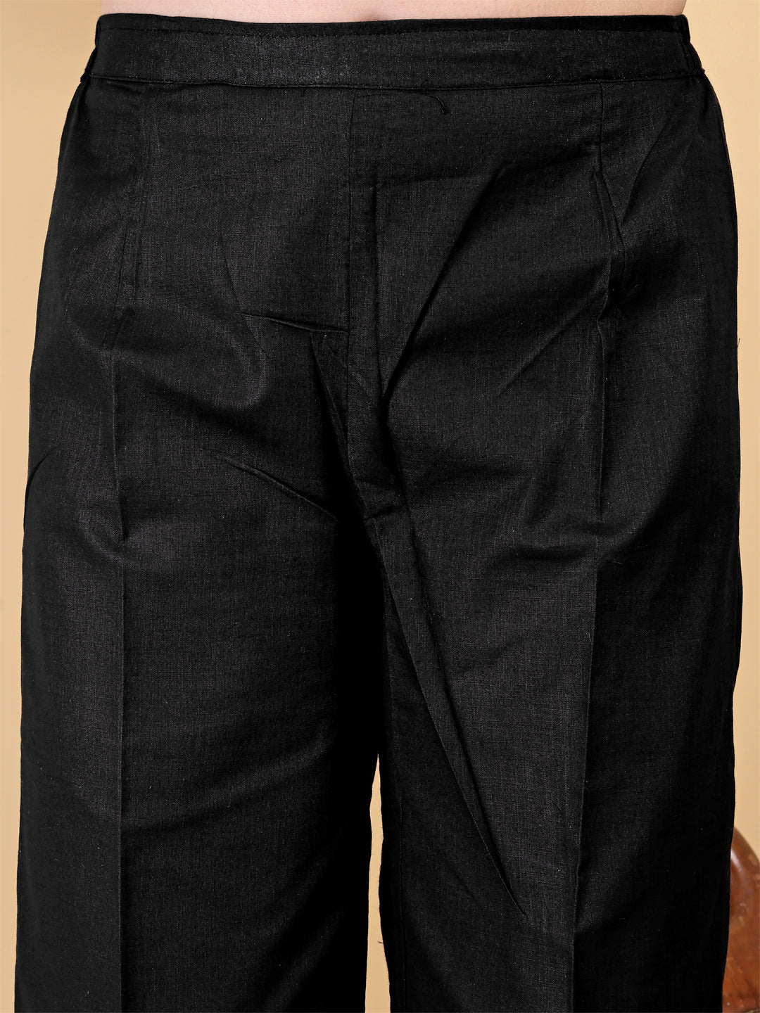 Black Mandarin Collar Cotton Kurta Set