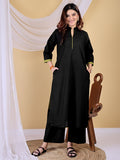 Black Mandarin Collar Cotton Kurta Set