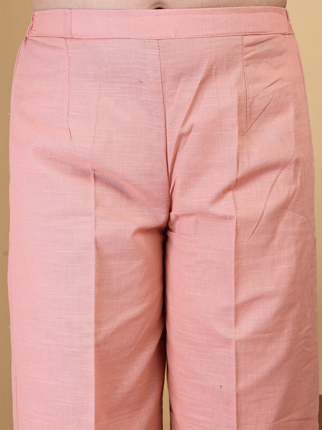 Pink Linen A Line Collared Kurta Set