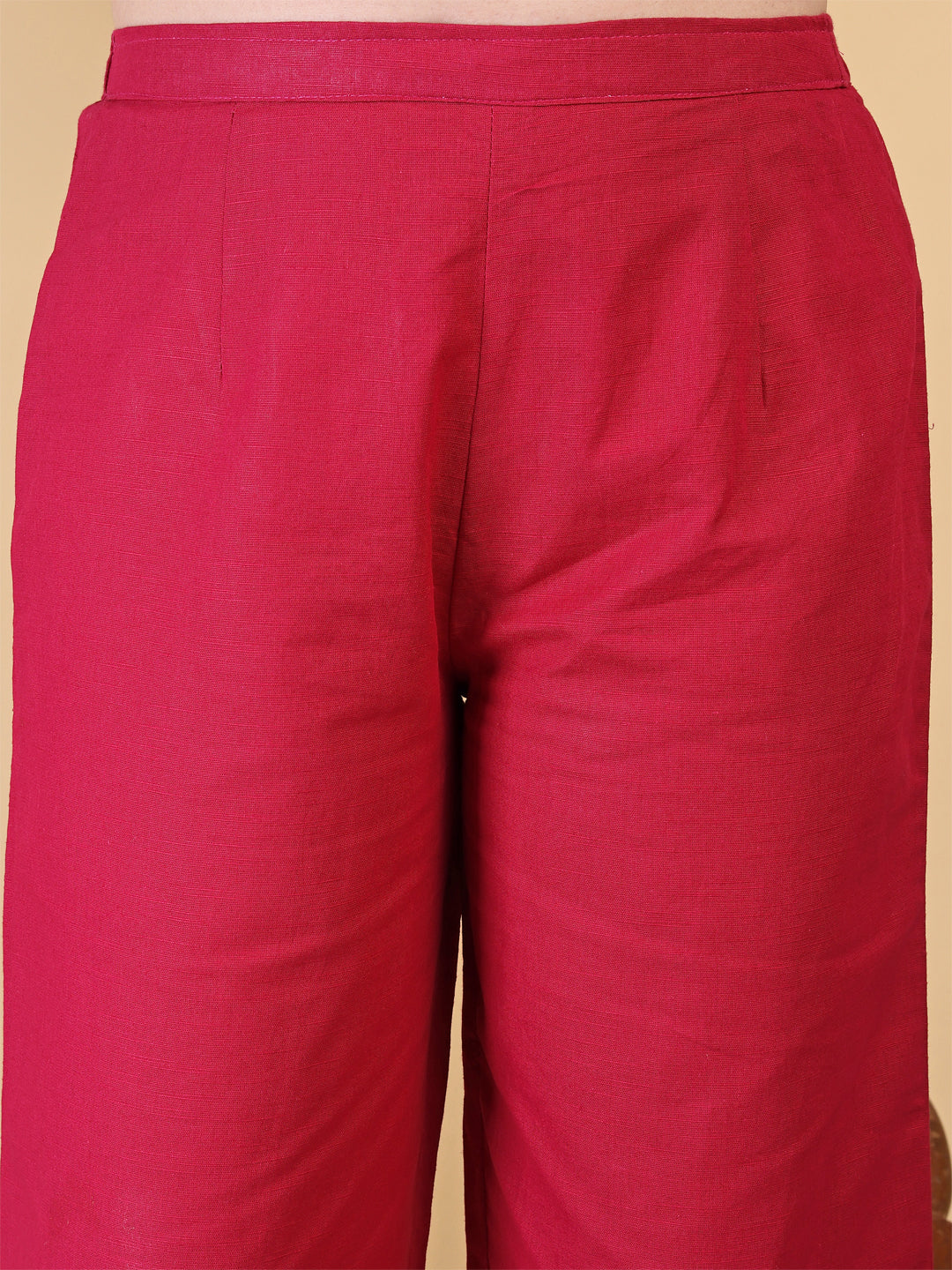 Deep Pink Linen Pleated A-Line Kurta Set