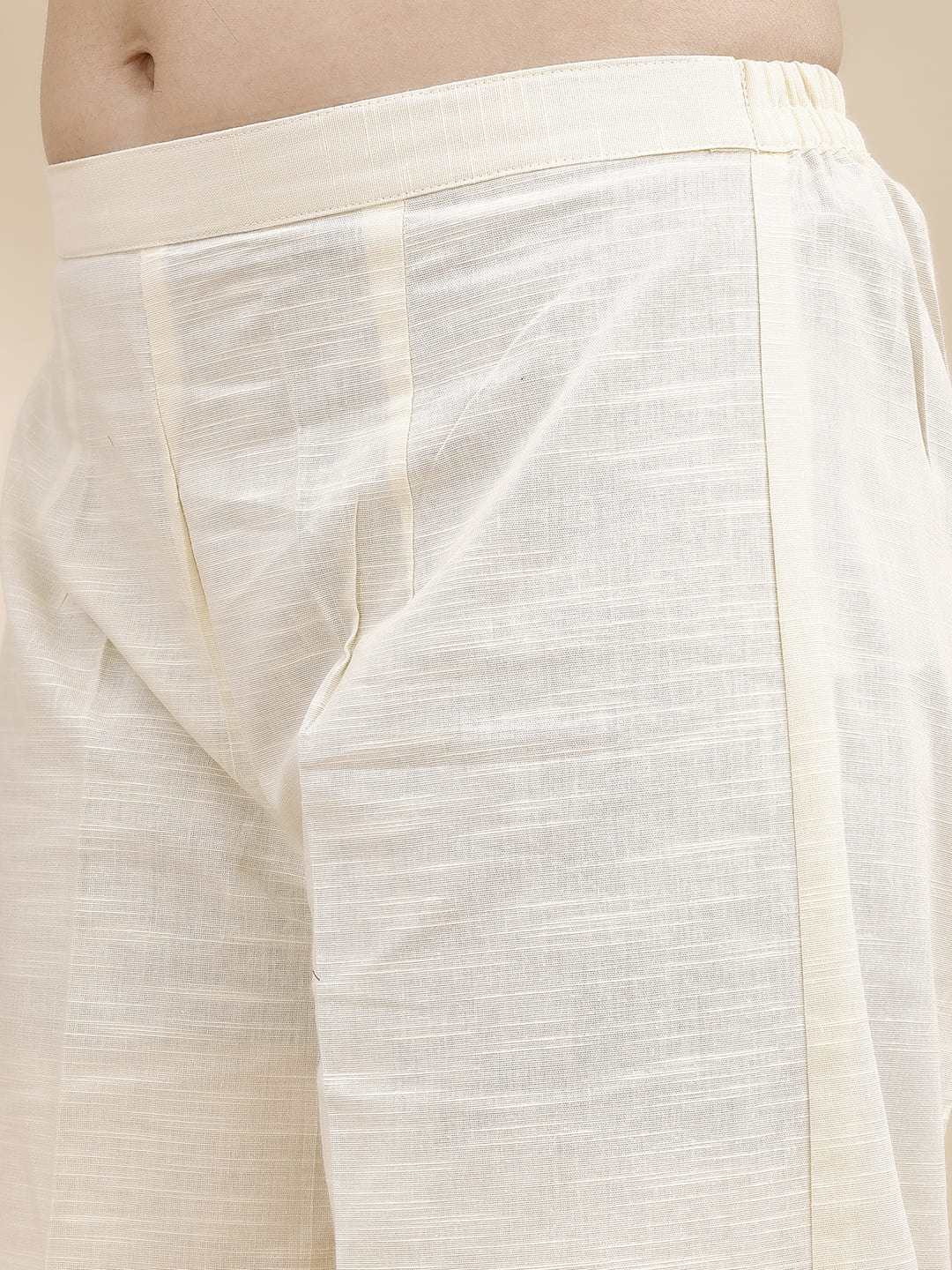 Ivory A line Sleeveless Hand Embroidered Linen Kurta Set