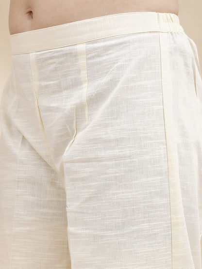 Ivory A line Sleeveless Hand Embroidered Linen Kurta Set