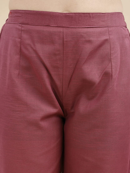 Mauve A Line Sleeveless Embroidered Linen Kurta Set