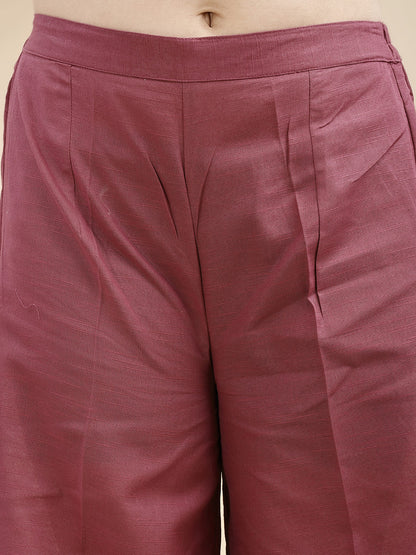 Mauve V Neck Linen Kurta with Palazzo
