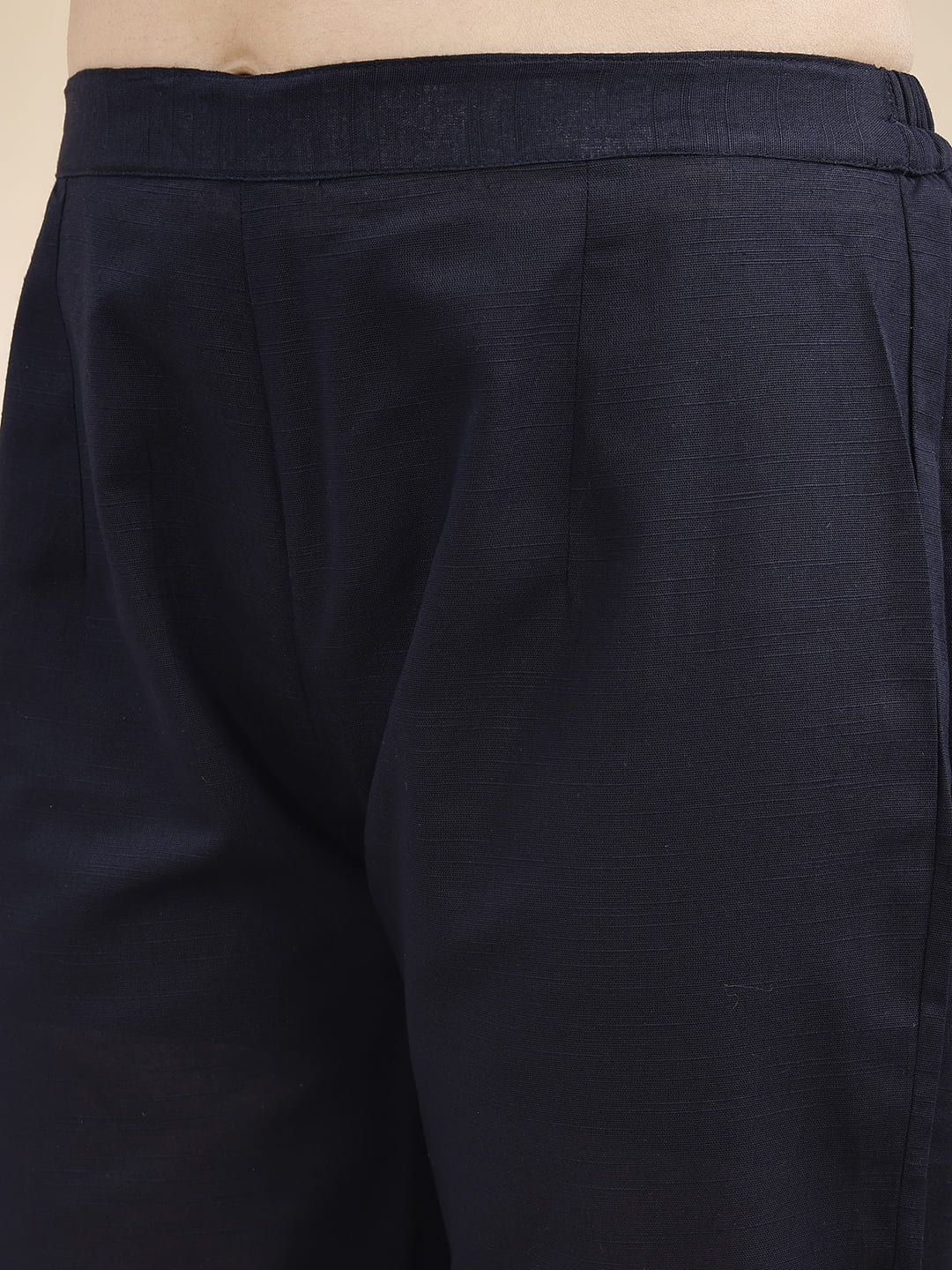 Navy Blue Pleated A Line Linen Kurta Set