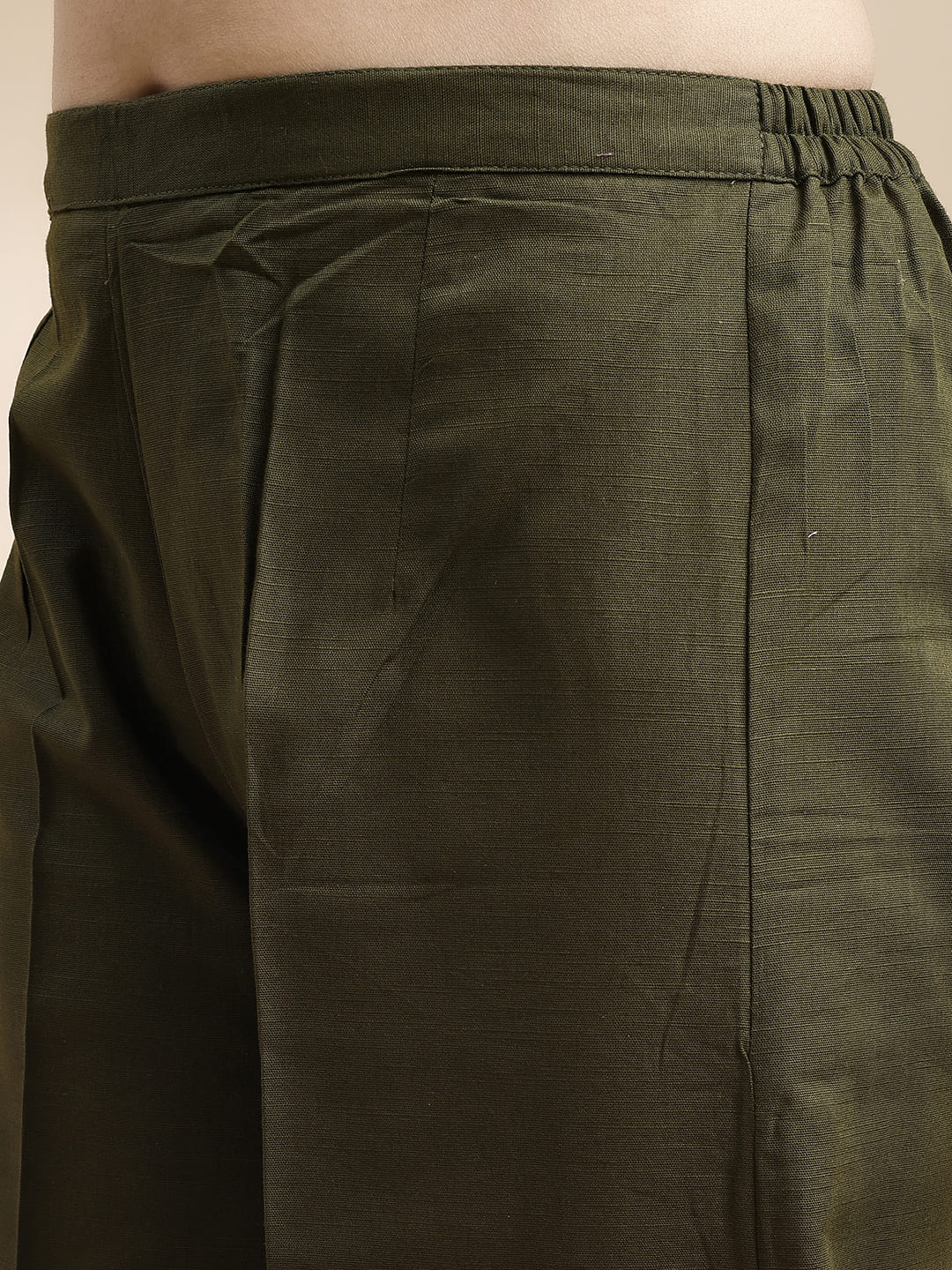 Olive V Neck Linen Kurta Set